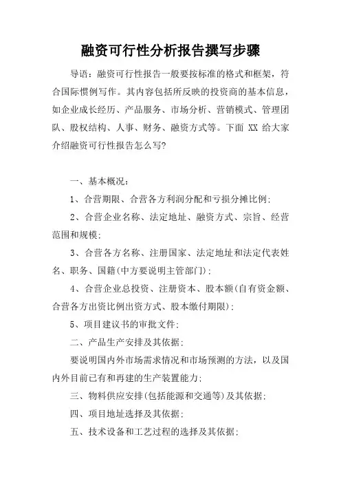 融资可行性分析报告撰写步骤