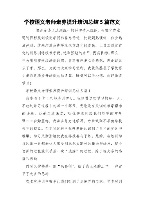 学校语文老师素养提升培训总结5篇范文