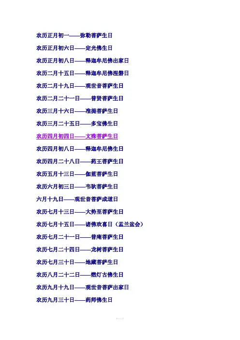 菩萨生日一览表