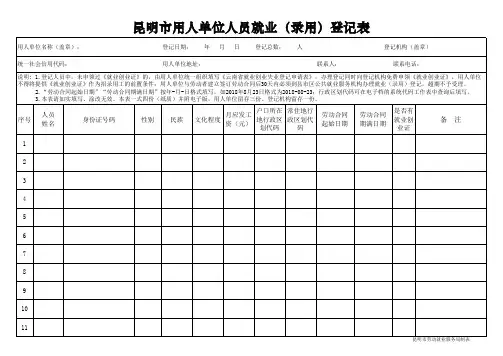 昆明市用人单位人员就业(录用)登记表