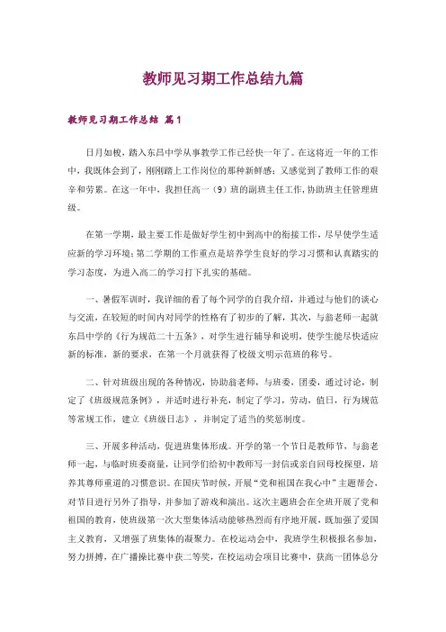 教师见习期工作总结九篇