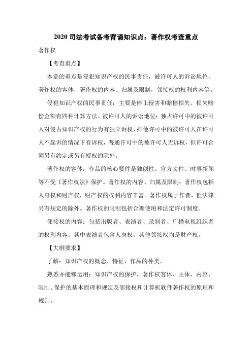 2020司法考试备考背诵知识点：著作权考查重点