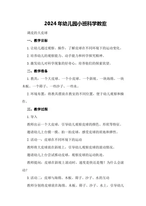 2024年幼儿园小班科学教案调皮的大皮球