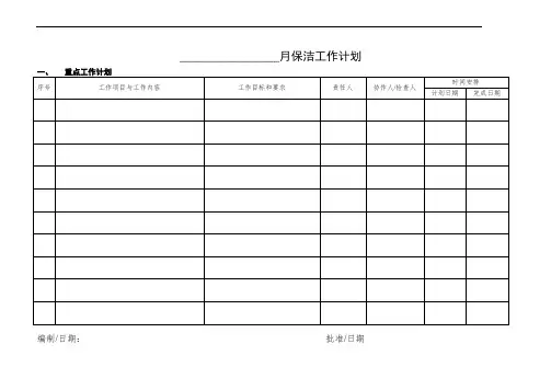 月度保洁工作计划表