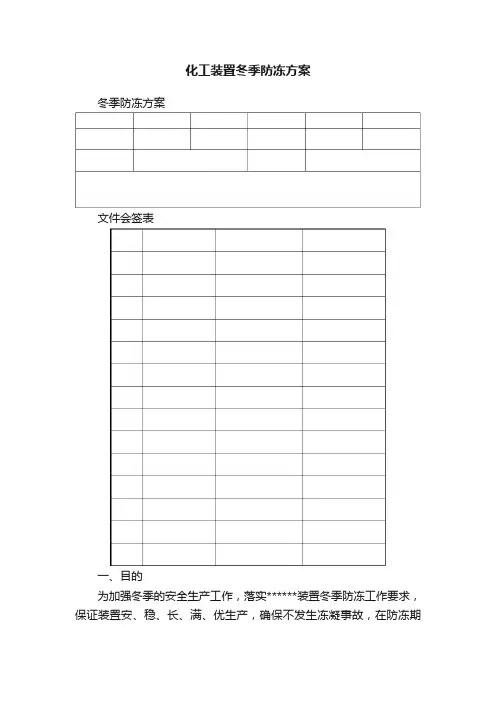 化工装置冬季防冻方案