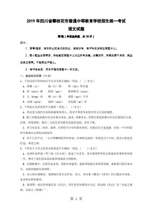 四川省攀枝花市中考语文试题目及答案-6页word资料