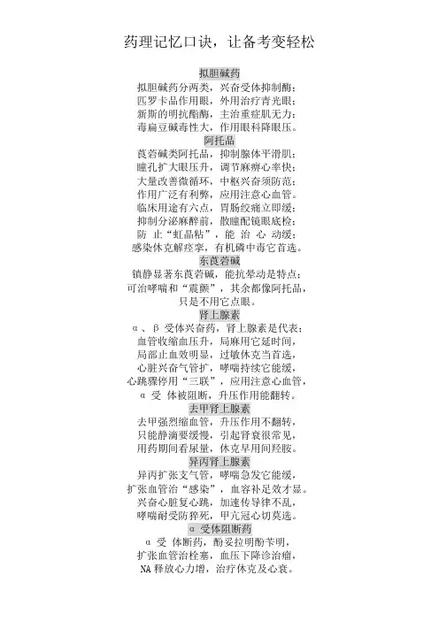 药理学记忆口诀