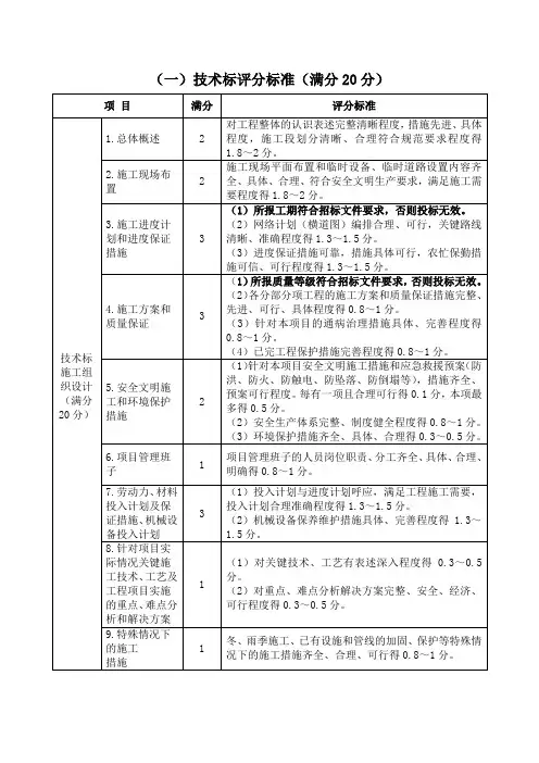 技术标评分标准