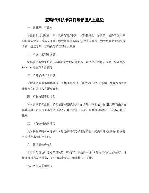 蛋鸭饲养技术及日常管理八点经验