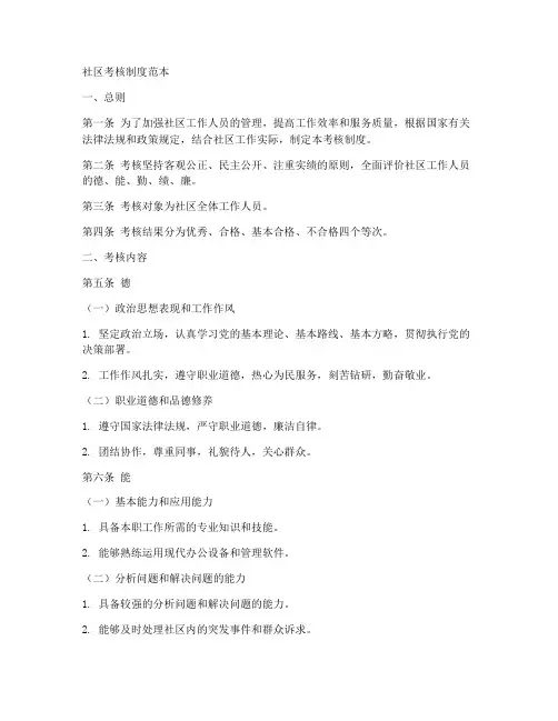社区考核制度范本