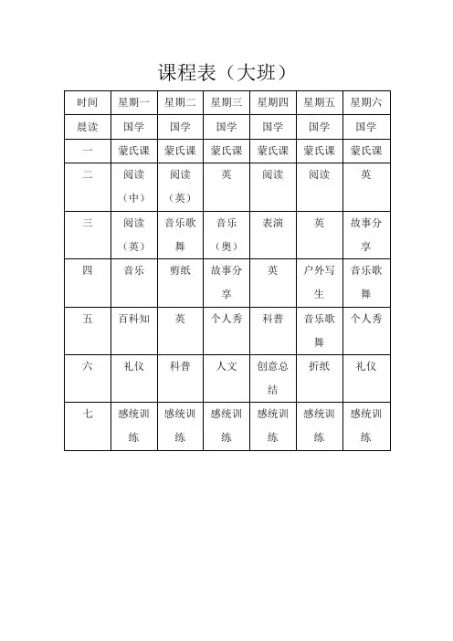 幼儿园课程表