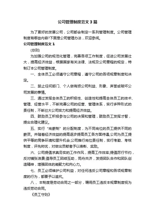 公司管理制度范文3篇