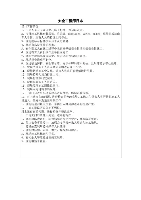 安全工程师日志范文