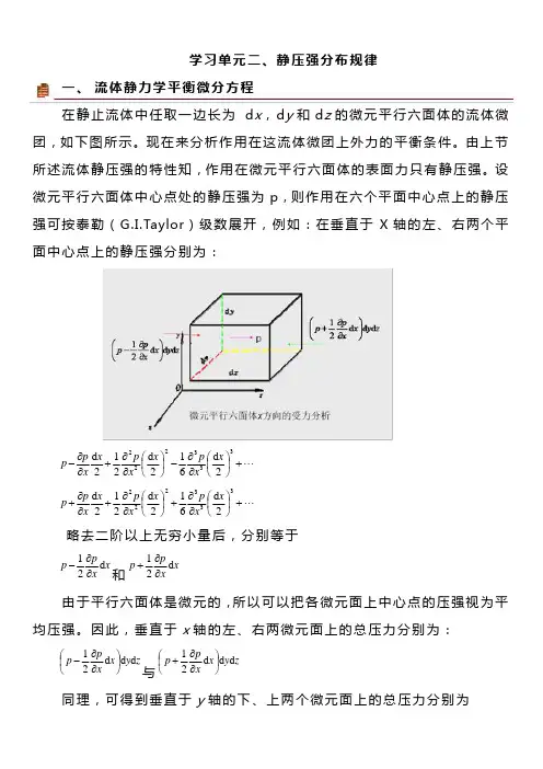 2.2 静压强分布规律——学习材料