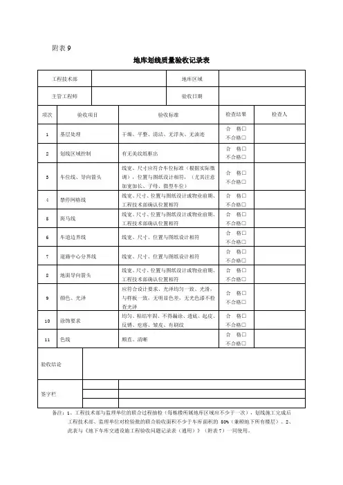 地库划线质量验收记录表
