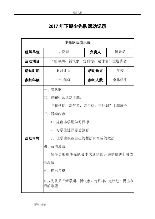 2017年秋季学期少先队活动记录