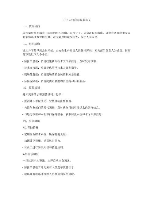 井下防汛应急预案范文