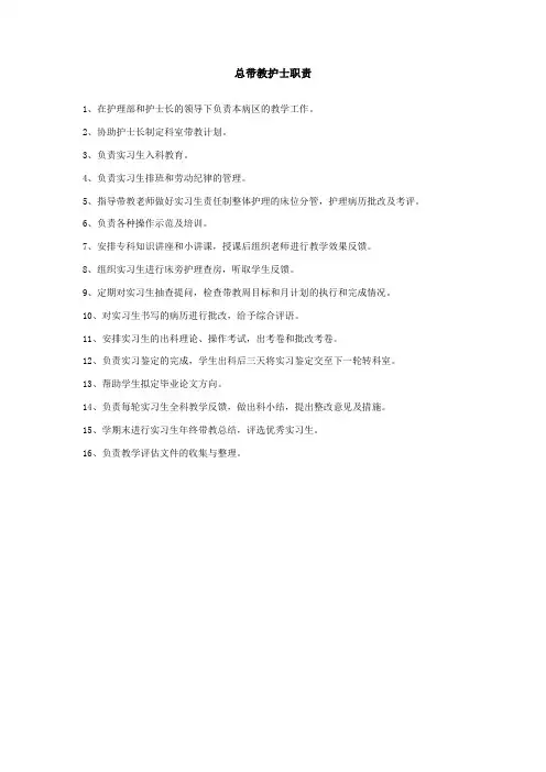 总带教老师及带教老师职责