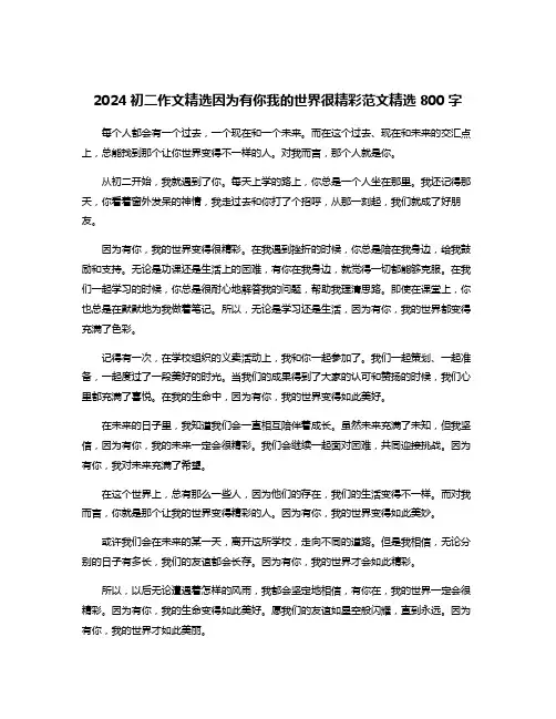 2024初二作文精选因为有你我的世界很精彩范文精选800字