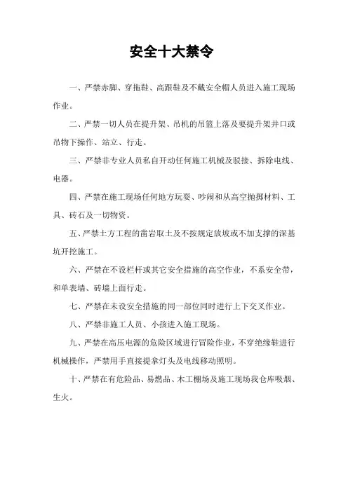 安施工十大禁令
