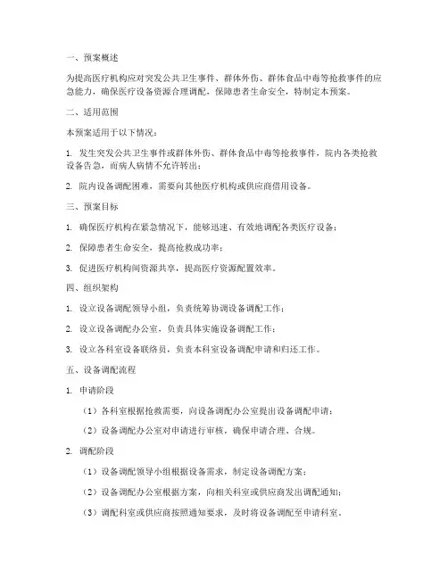 医疗机构设备调配预案模板