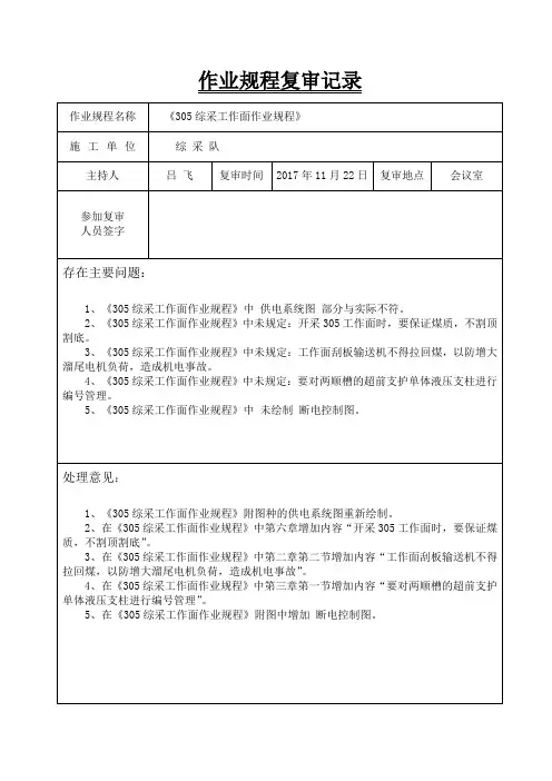 作业规程 复审记录