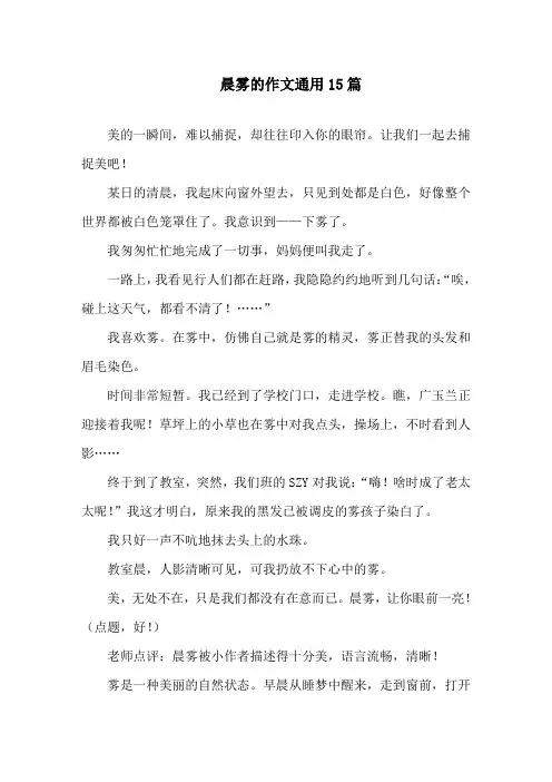 中小学晨雾的作文通用15篇