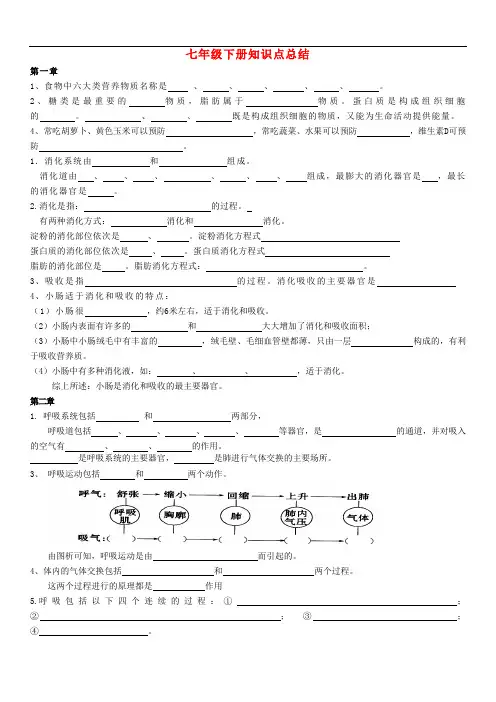 济南版生物七下：基础必背知识点归纳总结
