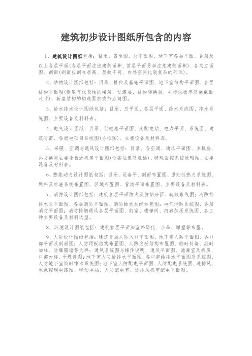 建筑初步设计图纸所包含的内容