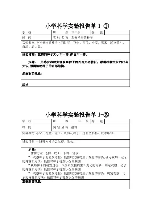 三年级下册实验报告单