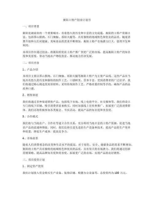 衡阳土特产创业计划书