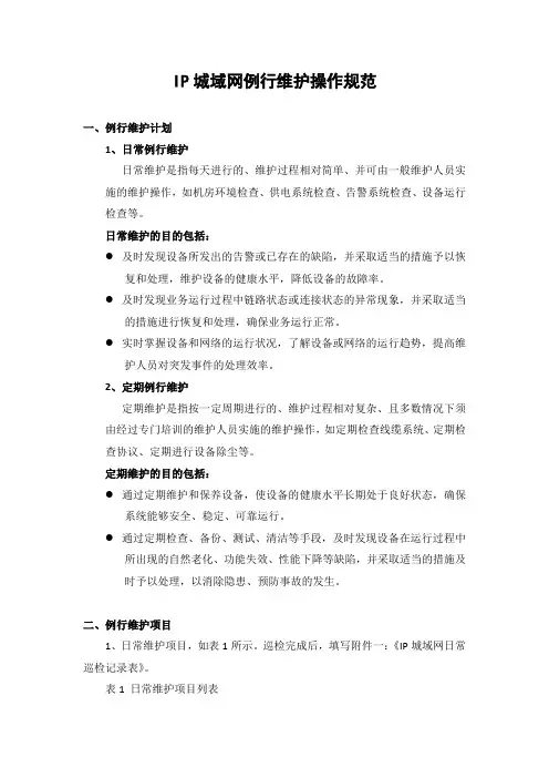 IP城域网例行维护操作规范