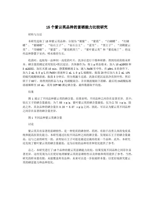 15个紫云英品种的富硒能力比较研究
