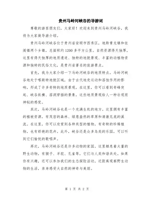 贵州马岭河峡谷的导游词