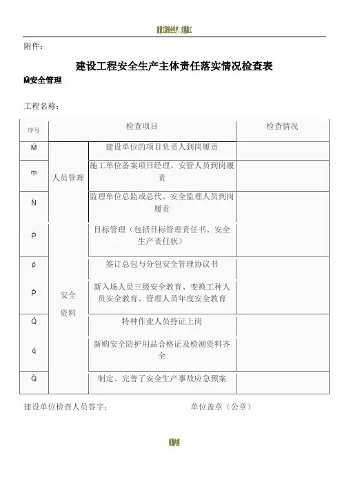 建设工程安全生产主体责任落实情况检查表