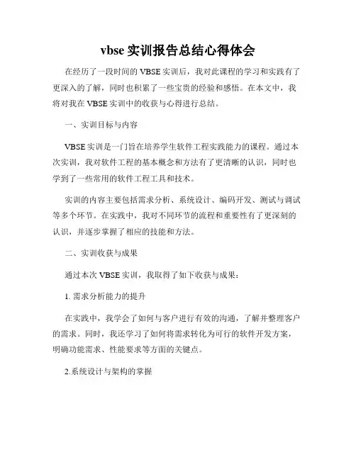 vbse实训报告总结心得体会