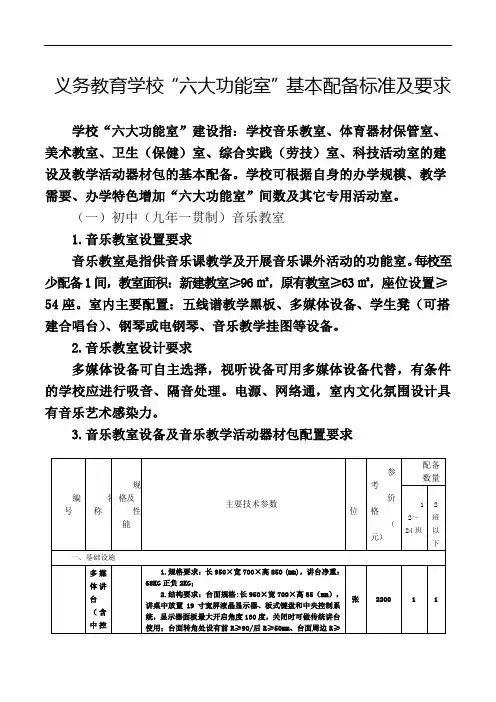 六大功能室基本配备标准及要求