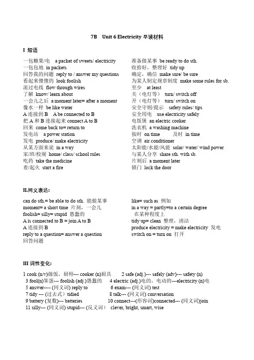 Unit 6 Electricity早读材料2022-2023学年牛津深圳版英语七年级下册