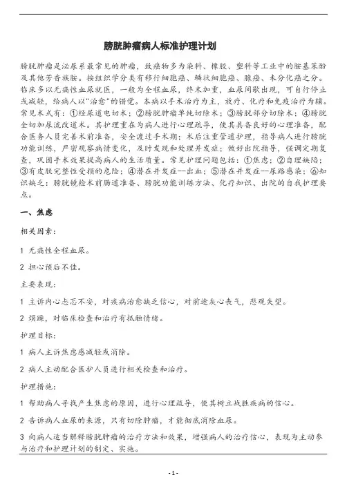 膀胱肿瘤的标准护理计划