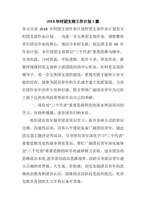 2018年村团支部工作计划3篇