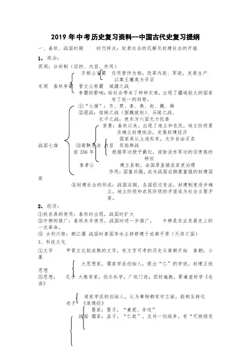 2019年中考历史复习资料--中国古代史复习提纲