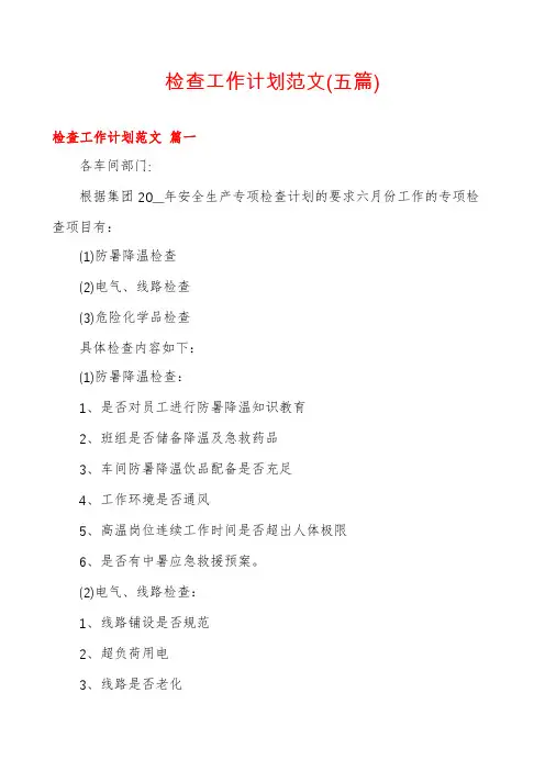 检查工作计划范文(五篇)