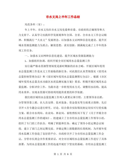 市水文局上半年工作总结