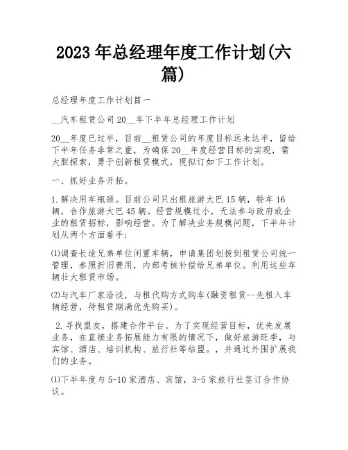 2023年总经理年度工作计划(六篇) 