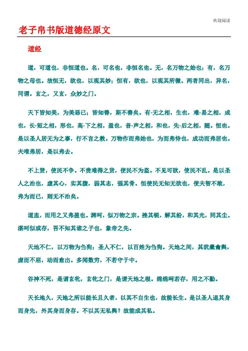《道德经》帛书模板版本