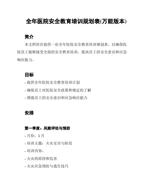 全年医院安全教育培训规划表(万能版本)