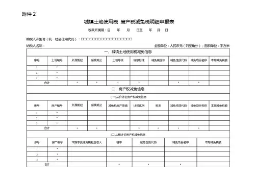 城镇土地使用税 房产税减免税明细申报表