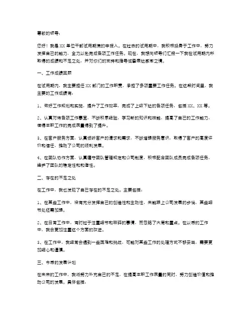 干部试用期满的个人述职报告