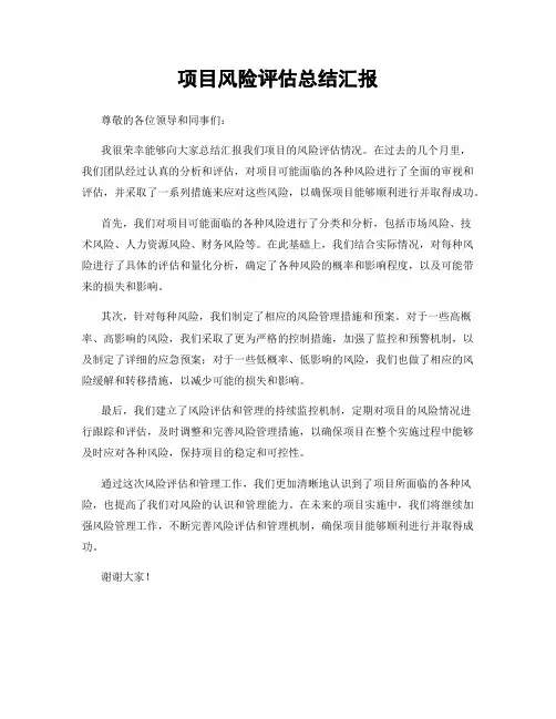 项目风险评估总结汇报