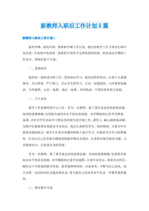 新教师入职后工作计划5篇